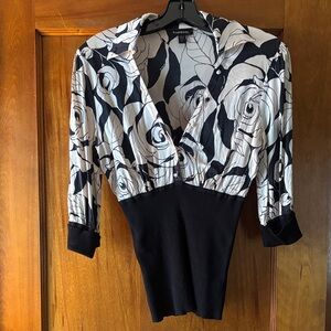 bebe Black and White Rose Print Blouse